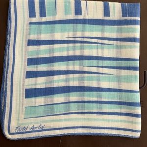 FAITH AUSTIN Modernist Design Blue/Turquoise/White Hanky RARE 1960’s